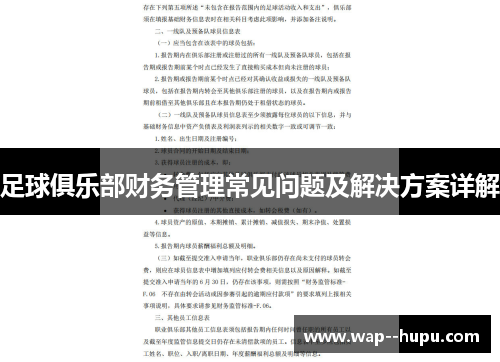 足球俱乐部财务管理常见问题及解决方案详解
